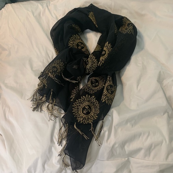 Rima Hawaiian Beach Wrap Sarong Scarf Shawl Tropical Black Gold Sunbursts 40x70" - Picture 6 of 6